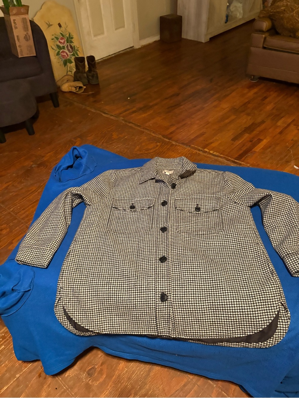 Women’s Black & White Loft Button-Up Wool Jacket